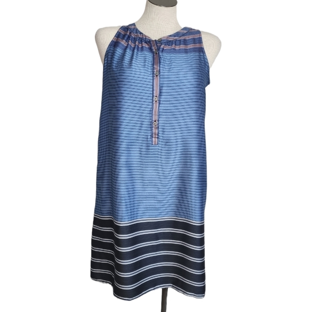 Loft Blue Vintage Sleeveless Crew Neck Button Down Shift Women's Dress Size XS